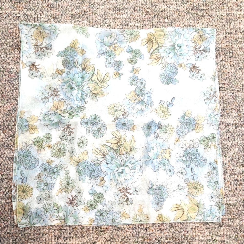 Bloomingdale's Floral Square Scarf in Light Blue, Yellow, Green